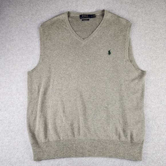 Polo Ralph Lauren Sweater Vest Men's Large Gray Pima‎ Cotton V Neck Golf - Picture 1 of 6